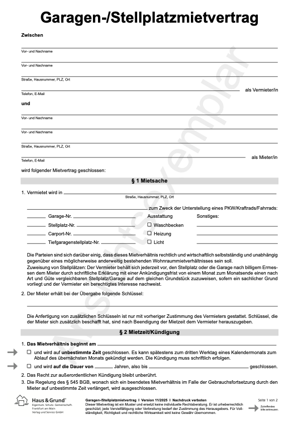 Garagenmietvertrag